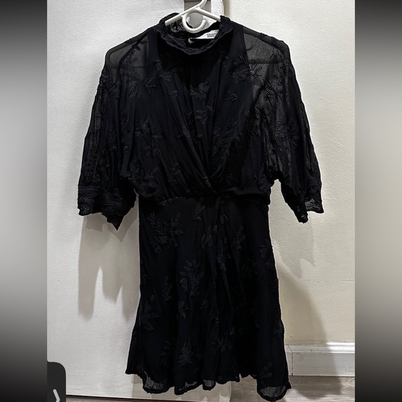 IRO Leine rochet-trimmed Broderie Anglaise Chiffon Mini Dress Black 40 - Picture 2 of 7